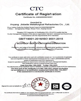 ferrosilicon iso9001 certificate